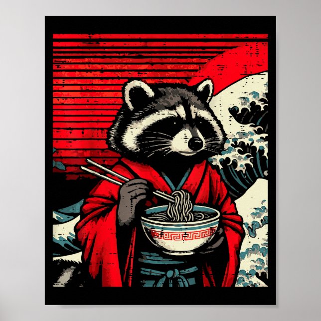 Affiche Raccoon Kimono Eating Ramen Japanese Food Art Men  (Devant)