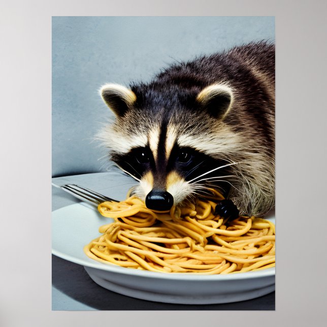 Affiche Raccoon mangeant Spaghetti (Devant)