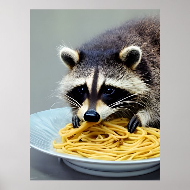 Affiche Raccoon mangeant Spaghetti (Devant)