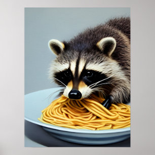 Affiche Raccoon mangeant Spaghetti