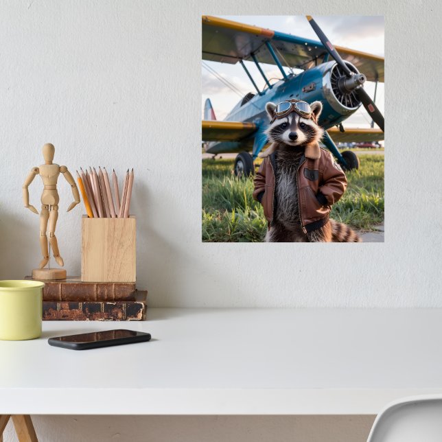 Affiche Raccoon Pilot Airplane Funny Wildlife Animal (Créateur téléchargé)