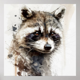 Affiche Raccoon Portrait Animal Peinture Faune En Plein Ai