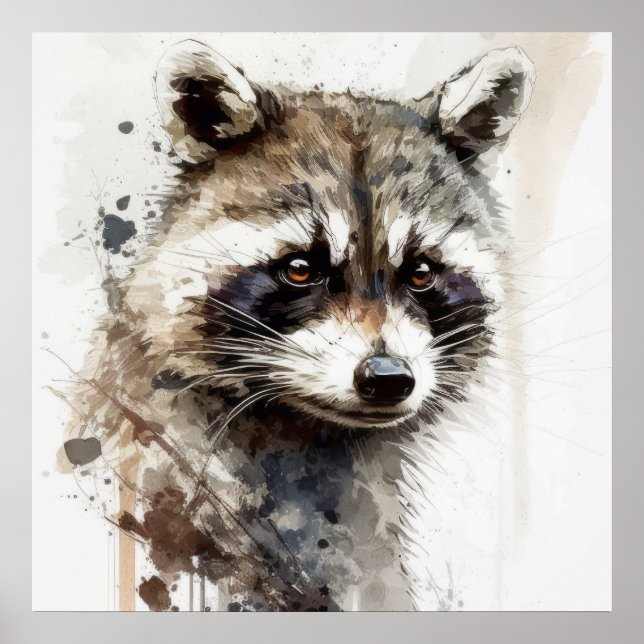 Affiche Raccoon Portrait Animal Peinture Faune En Plein Ai (Devant)