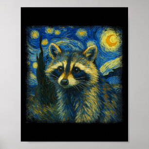 Affiche Raccoon Starry Night Van Gogh Post-impressionniste