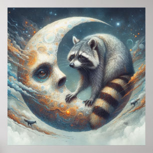 Affiche Raccoon sur la lune