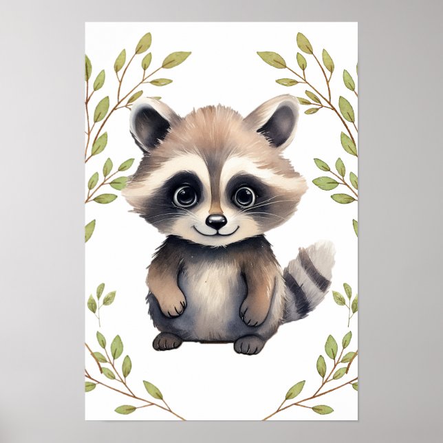 Affiche Raccoon verdoyant Bois Animaux Pépinière (Devant)