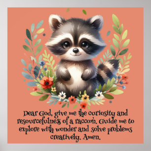 Affiche Raccoon Woodland Enfants Prière chrétienne sur ros