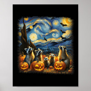 Affiche Raccoons Et Possum Halloween Automne Van Gogh Star
