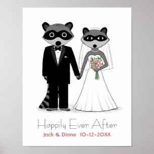 Affiche Raccoons Mariage mariée et groom avec texte person