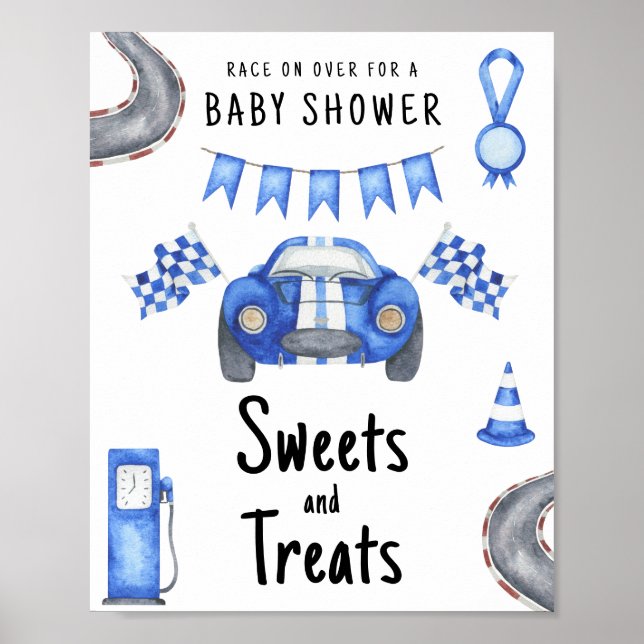 Affiche Race car baby shower Sweets and treats (Devant)