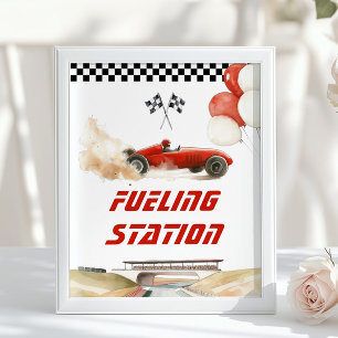 Affiche Race Car Red Fueling Station Boissons d'anniversai