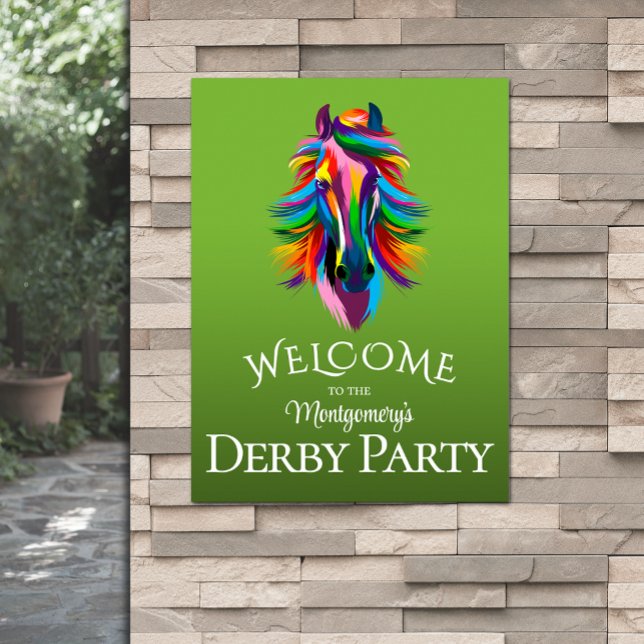 Affiche Racehorse coloré Derby Party Green Welcome (Colorful racehorse Derby party green welcome poster - PRINTED and/or INSTANT DOWNLOAD)