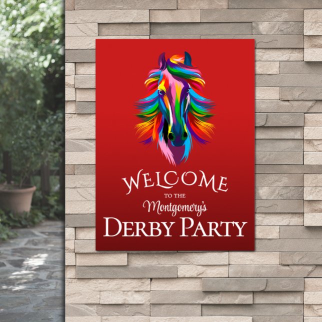 Affiche Racehorse Coloré Derby Party Red Welcome (Colorful racehorse Derby party red welcome poster - PRINTED and/or INSTANT DOWNLOAD)