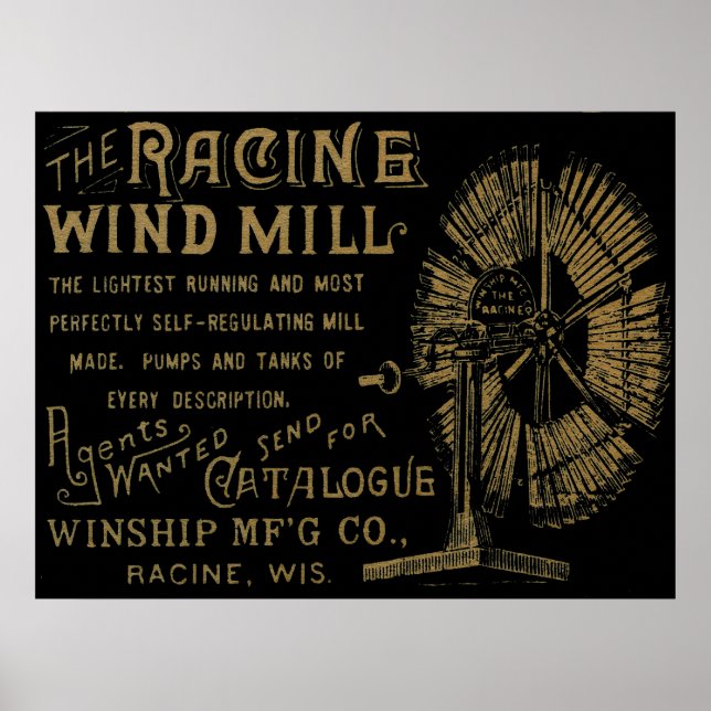 Affiche Racine Wind Mill Racine Wisconsin 1889 (Devant)