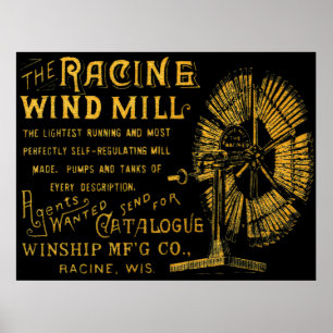 AFFICHE RACINE WISCONSIN WINDMILL WINSHIP MFG CO 1889
