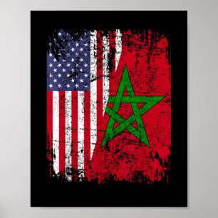 Affiche RACINES MAROCAINES Demi Drapeau Américain DRAP