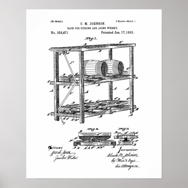 Affiche Rack pour stocker et vieillir le brevet de whisky (Devant)