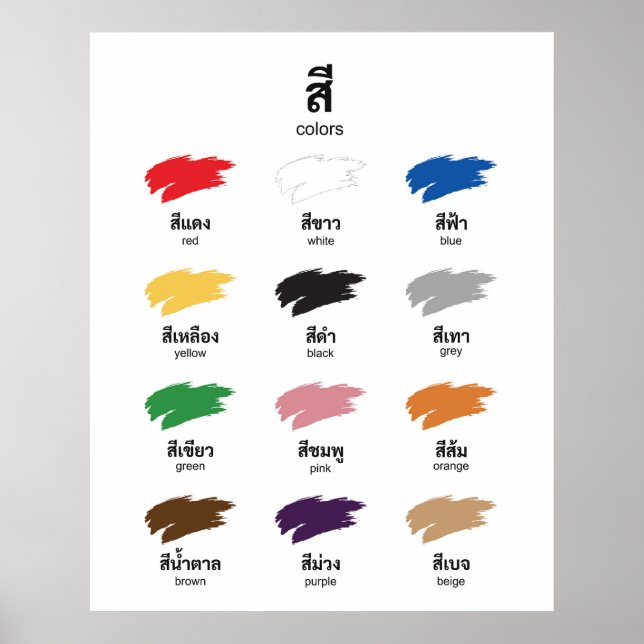 Affiche Raconter des couleurs en thaï, Apprendre (Devant)