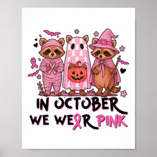 Affiche Racoon Halloween Pink Breth Cancer Sensibilisation