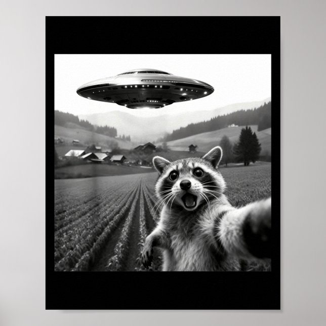 Affiche Racoon Selfie With Alien Ufo Funny Racoon Alien Bi (Devant)