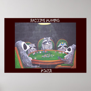 AFFICHE RACOONS JOUANT AU POKER