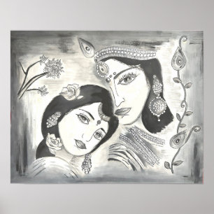 Affiche Radha Krishna noir et blanc