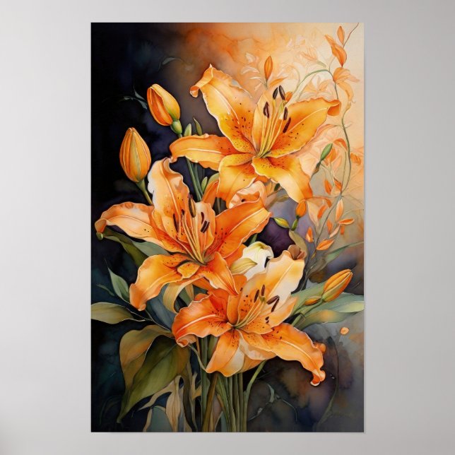 Affiche Radiance florale - Aquarelle Lily Flowers Art (Devant)