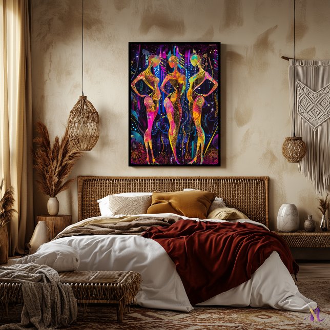 Affiche Radiance Néon – Les Trois Muses dans une Lueur Fut (Créateur téléchargé)