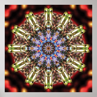 Affiche Radiant Kaleidoscopic Mandala in Crimson and Gold