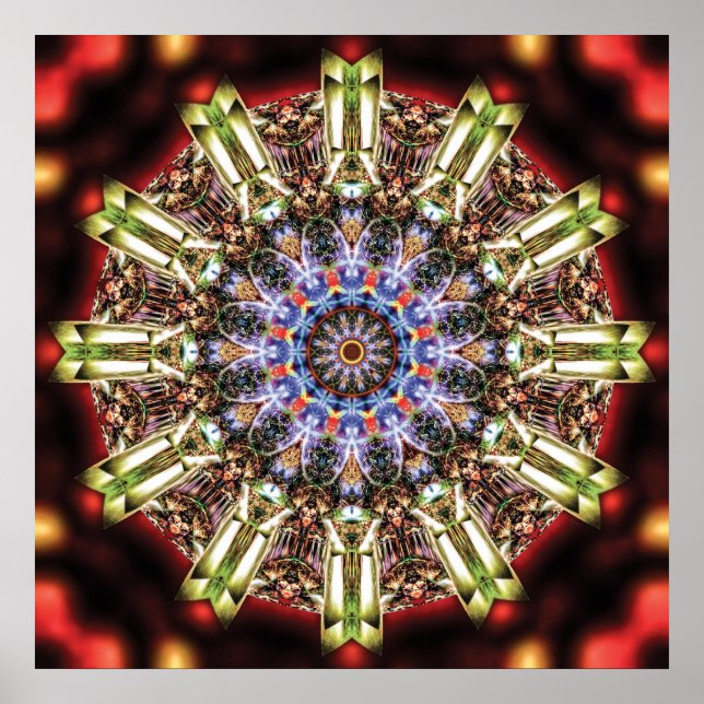 Affiche Radiant Kaleidoscopic Mandala in Crimson and Gold (Devant)