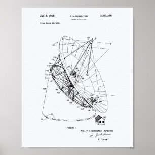 Affiche Radio Telescope 1968 Brevet Art Livre blanc