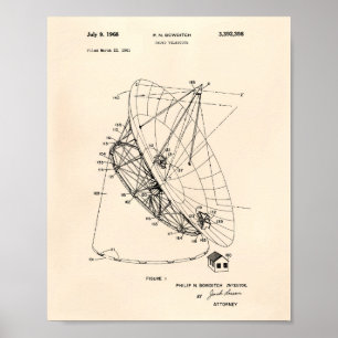 Affiche Radiotélescope 1968 Brevet Art Vieux Poivre