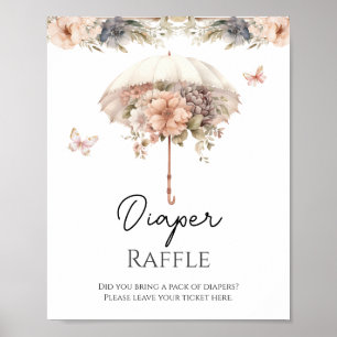 Affiche Raffin à parapluie Vintage rose Floral