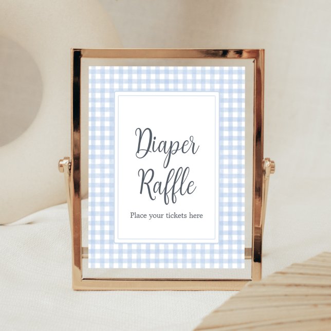 Affiche Raffle En vichy couche Bleu Classique (Boy Gingham Baby Shower Diaper Raffle Sign)