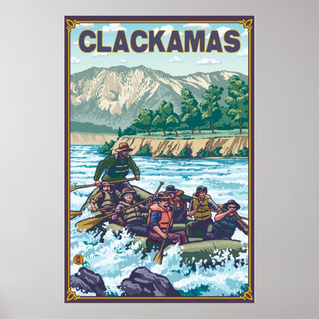 Affiche Rafting en eau blanche - Clackamas, Oregon (Devant)