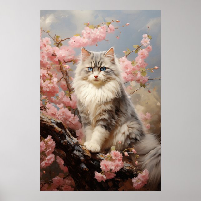 Affiche Ragdoll portrait de chat avec fleurs (Devant)