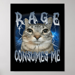 Affiche Rage me consomme Chat Vintage Mème drôle