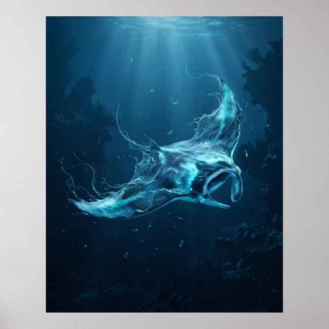 Affiche Raie Manta Abîme Bleu Profond (Devant)
