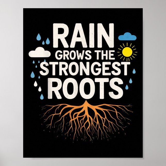Affiche Rain Grows The Strongest Roots Resilience Motivati (Devant)