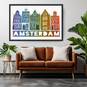 Affiche Rainbow Amsterdam Colorée Holland Maisons Art