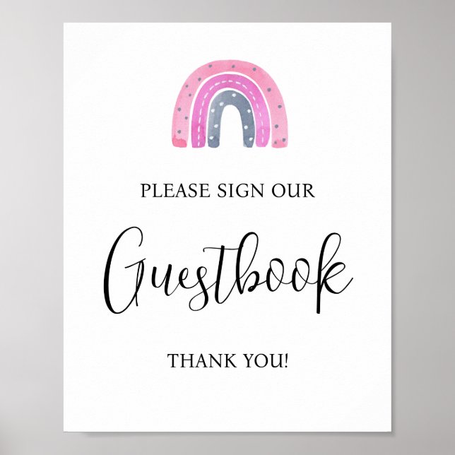 Affiche Rainbow Baby Girl Guestbook Baby Shower Sign (Devant)