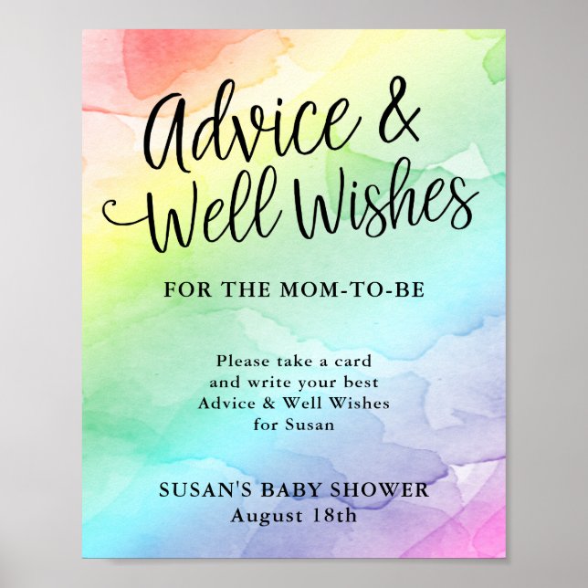 Affiche Rainbow Baby Script Baby shower Conseils et souhai (Devant)