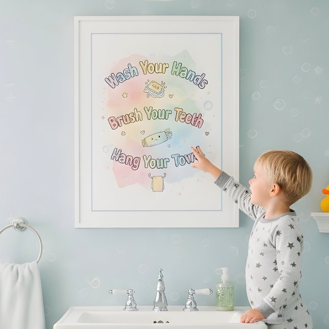 Affiche Rainbow Bathroom Rules Kids Bathroom Wall Art (Créateur téléchargé)