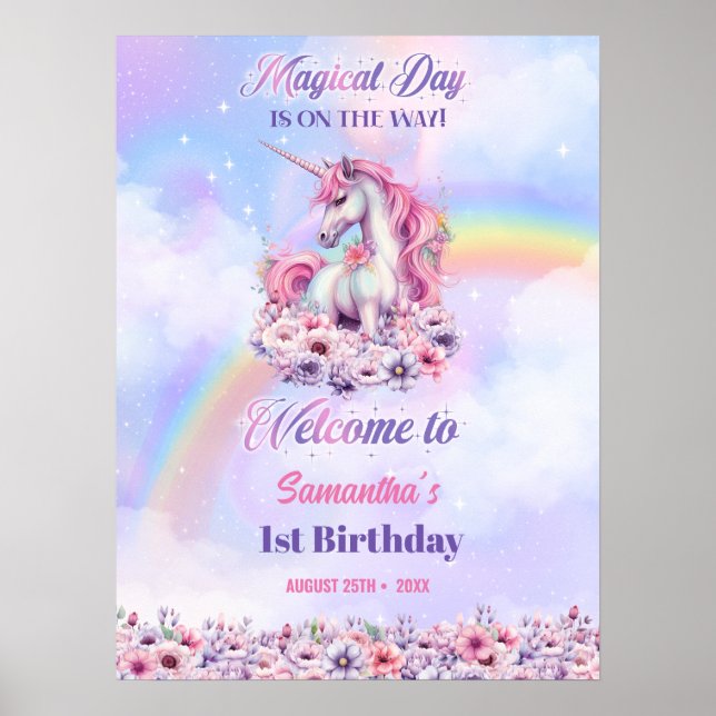 Affiche Rainbow Birthday Girls Pastel magie licorne (Devant)