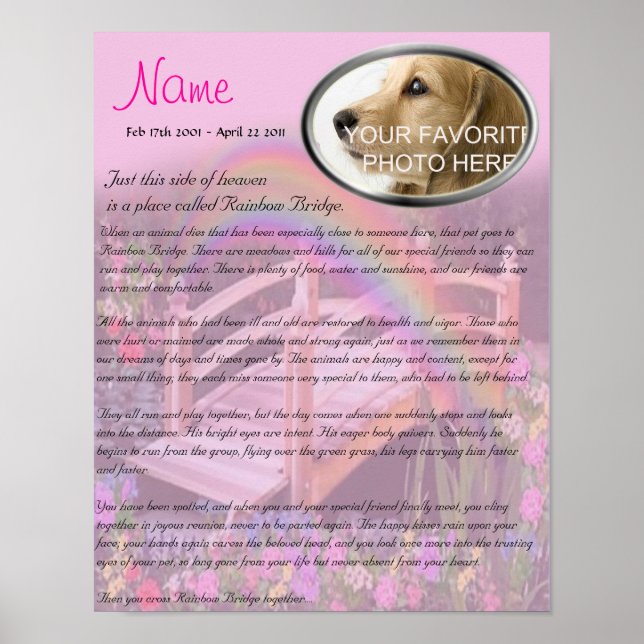 Affiche Rainbow Bridge Pet Memorial - rose (Devant)