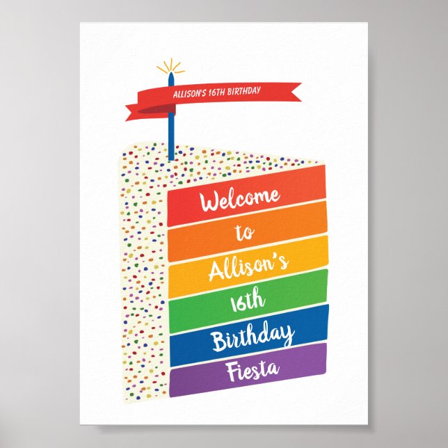 Affiche Rainbow Cake Joyeux anniversaire Personnalisé Pers (Devant)