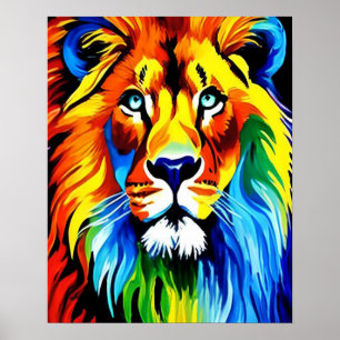 Affiche Rainbow Cat, Rainbow Lion illustration Art