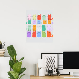Affiche Rainbow Cats Minimalist Wall Art - Joli dessin