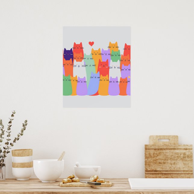 Affiche Rainbow Cats Minimalist Wall Art - Joli dessin (Cuisine)