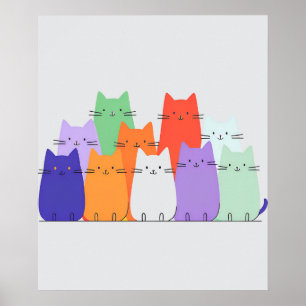Affiche Rainbow Cats Minimalist Wall Art - Joli dessin